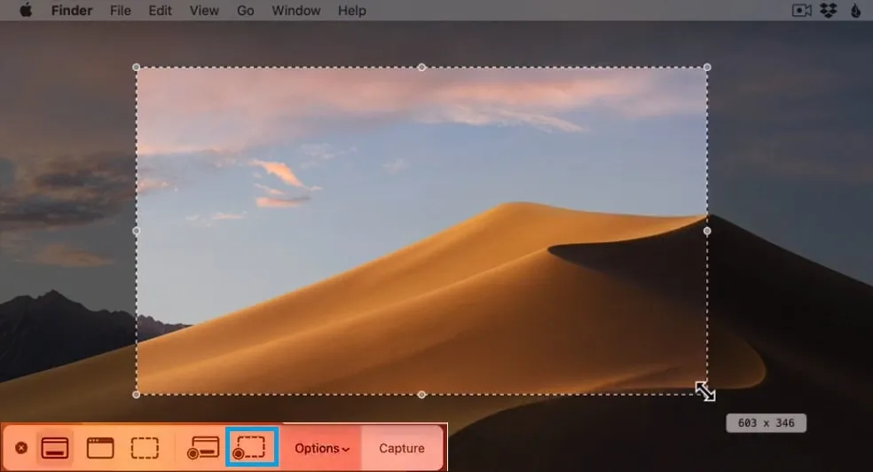 Video record a screen portion on mac