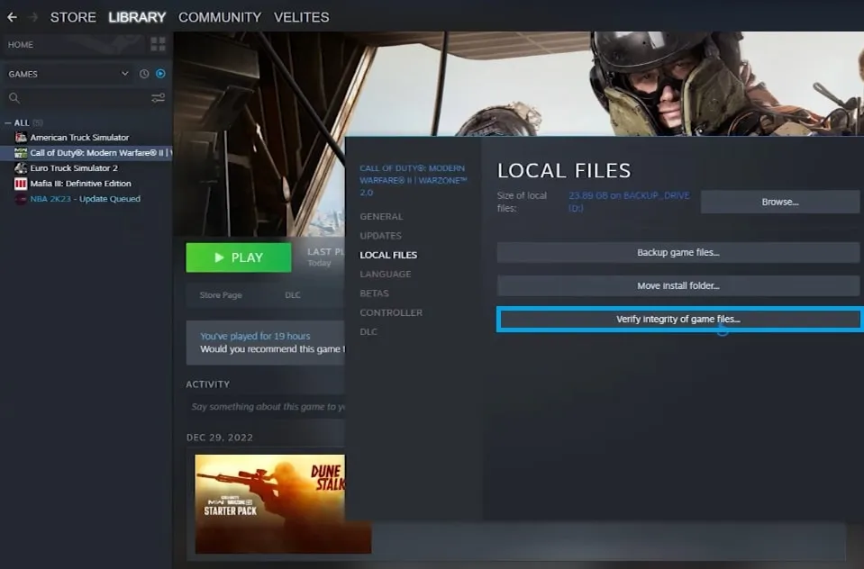 verify integrity of game files on steam